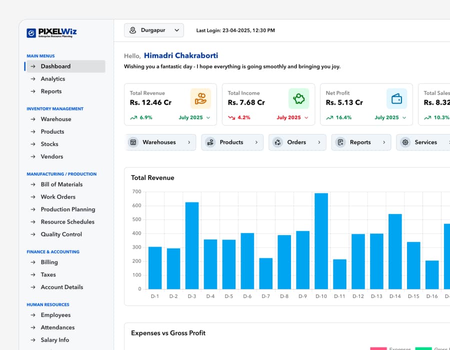 Apptex ERP Dashboard Preview